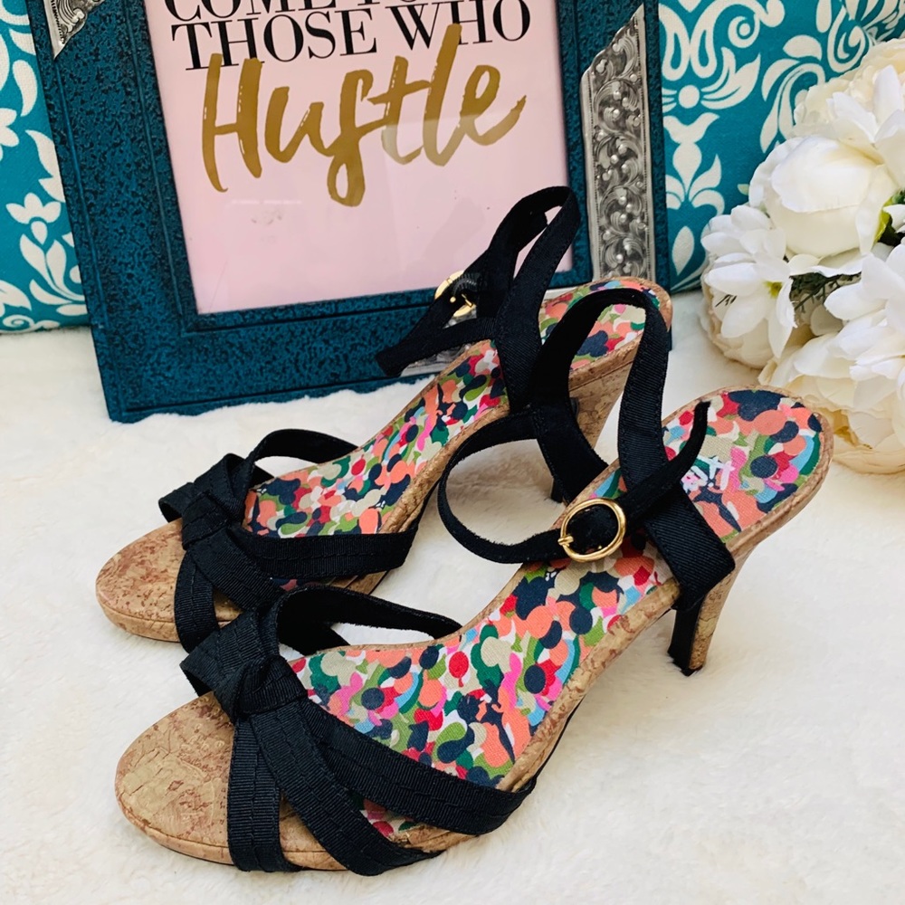 Fioni Black Sandal Cork Heel